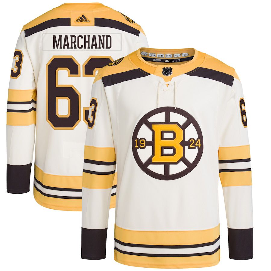 Men Boston Bruins 63 Brad Marchand adidas Cream Primegreen Authentic Pro Player NHL Jersey